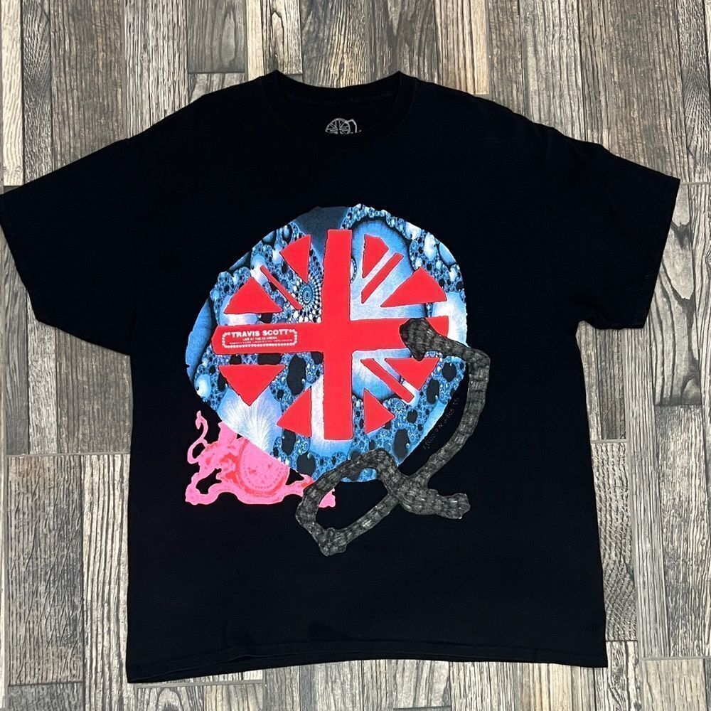 🔥 Cactus Jack Travis Scott O2 Live Union Jack Tee Black Official Merch Sz L -EU